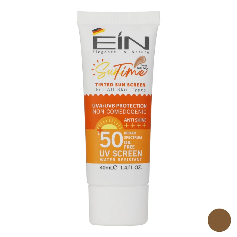 کرم ضد آفتاب رنگی EiN ای آی ان SPF 50 مدل Suntime Gold ‌مناسب انواع پوست حجم 40 میلی‌لیتر