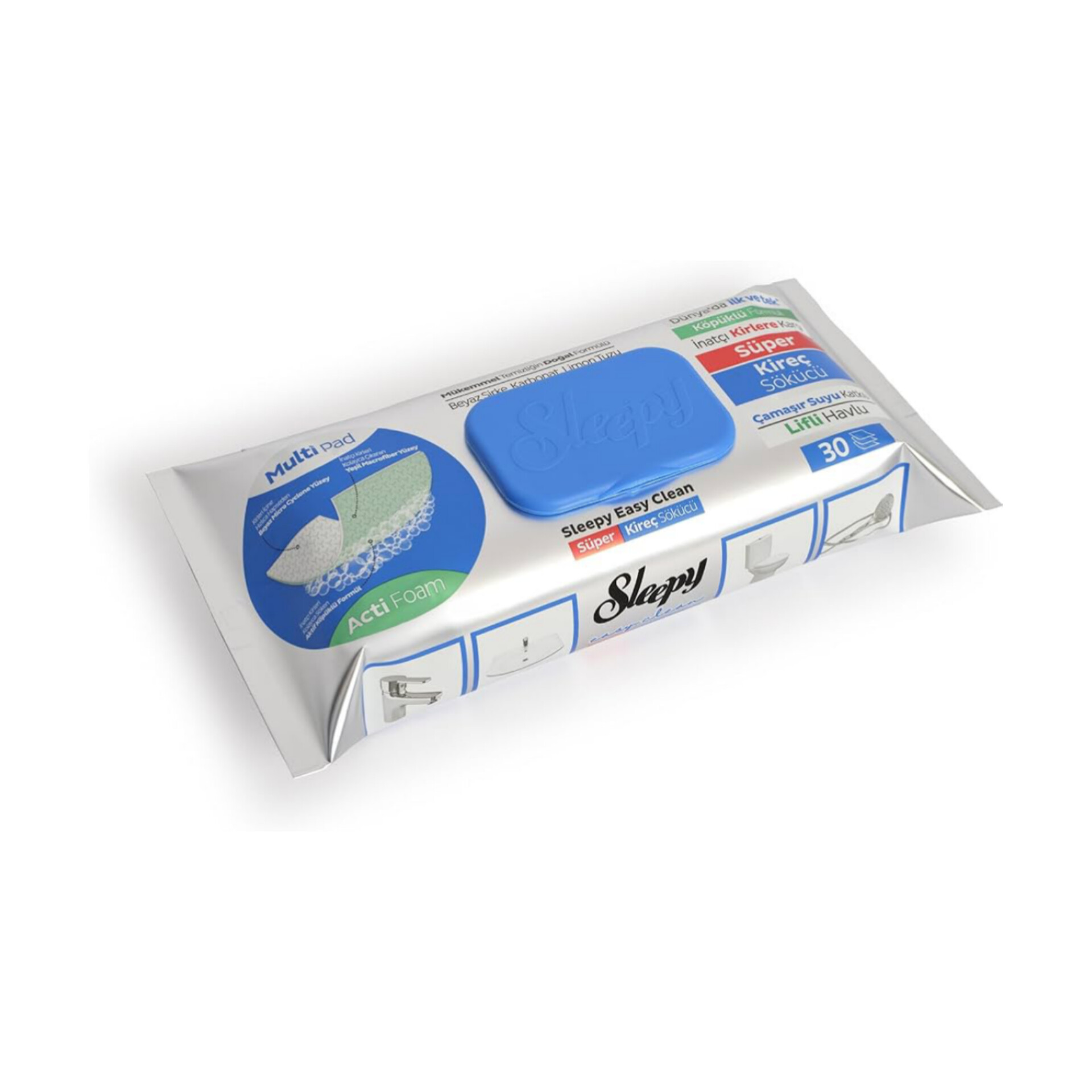 دستمال مرطوب اسلیپی آبی مدل رسوب زدا بسته 30 عددی