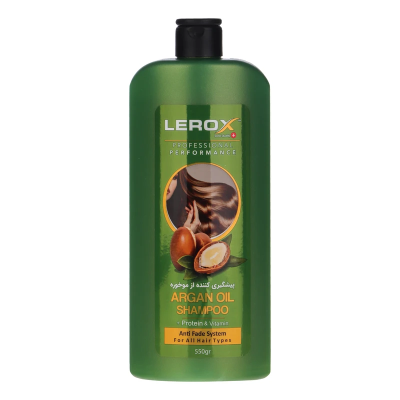 شامپو تقویت کننده مو لروکس مدل ARGAN OIL سبز مناسب برای موهای آسیب‌دیده و شکننده وزن 550 گرم