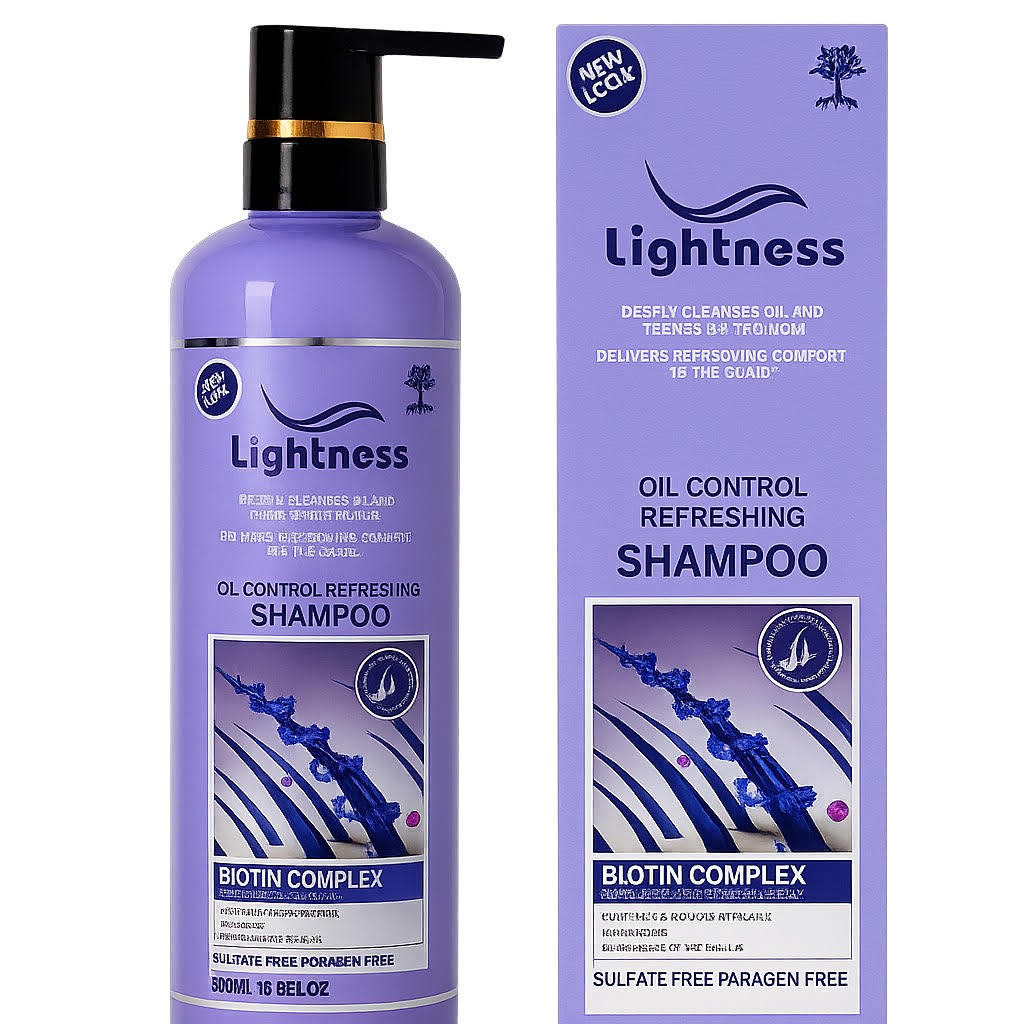 شامپو موهای چرب لایتنس Lightnness مدل Oil control حاوی بیوتین حجم 900 میل